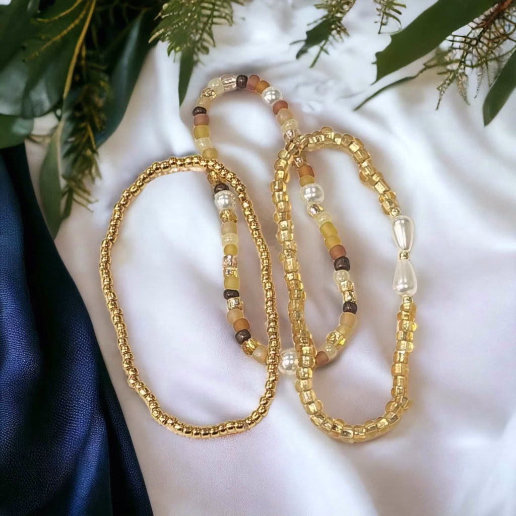 Handmade Seed Bead Bracelet Set: Gold, Pearl, Earth Tone Stacking Bracelets