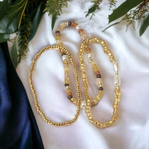 Handmade Seed Bead Bracelet Set: Gold, Pearl, Earth Tone Stacking Bracelets