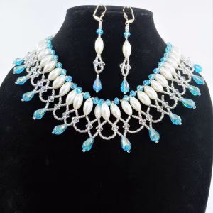 Handmade Aqua Choker Necklace Set: Beaded Victorian Style