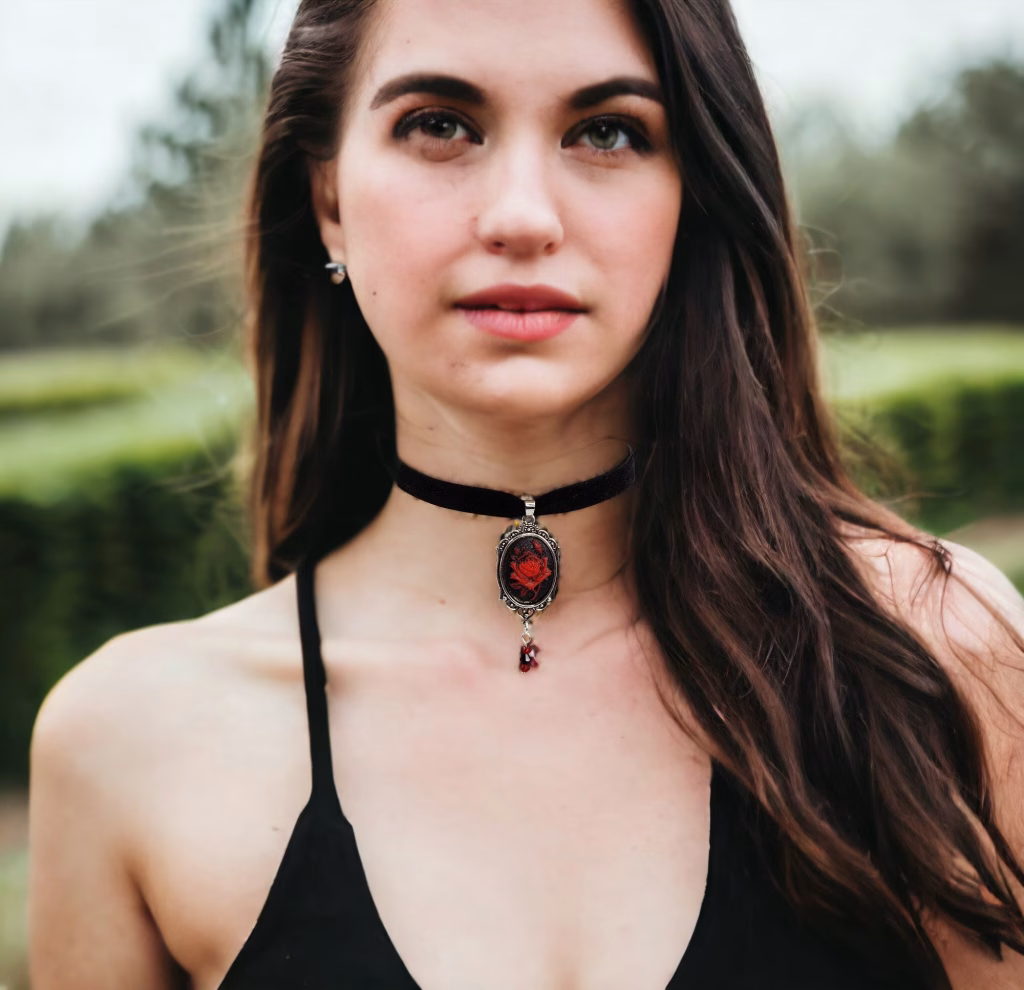 Red Rose Velvet Choker: Gothic Victorian Pendant Necklace
