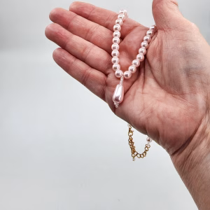 Victorian Pink Pearl Choker Necklace with Teardrop Pendant