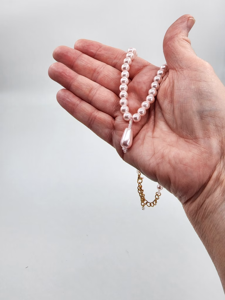 Victorian Pink Pearl Choker Necklace with Teardrop Pendant