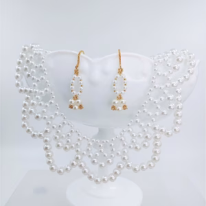 Vintage Style Pearl Choker & Earrings: Victorian Bridal Jewelry Set