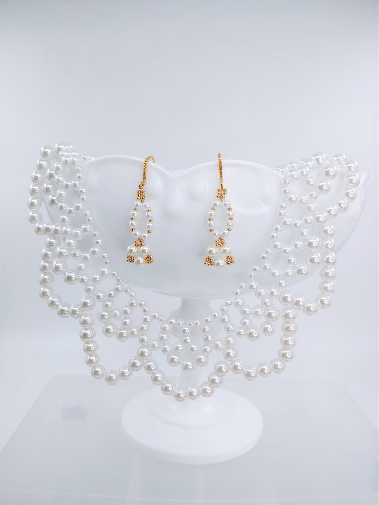 Vintage Style Pearl Choker & Earrings: Victorian Bridal Jewelry Set